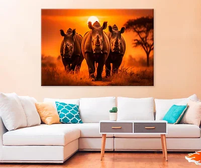 Three Big African Rhinos In Sunset Print 100% Australian Made