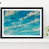 Abstract Clouds Blue Sky Paint Glass Framed Wall Art, Ready to Hang Quality Print