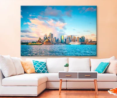 Boat in The Water Near a City Wall Art Decor 100% Australian Made