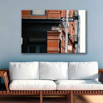 Bella Home One Way Sign On Greenwich St In USA Print Canvas Ready to hang