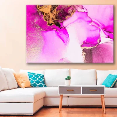 Bella Home Pink & Gold Marble Abstract Art Print Canvas Ready to hang