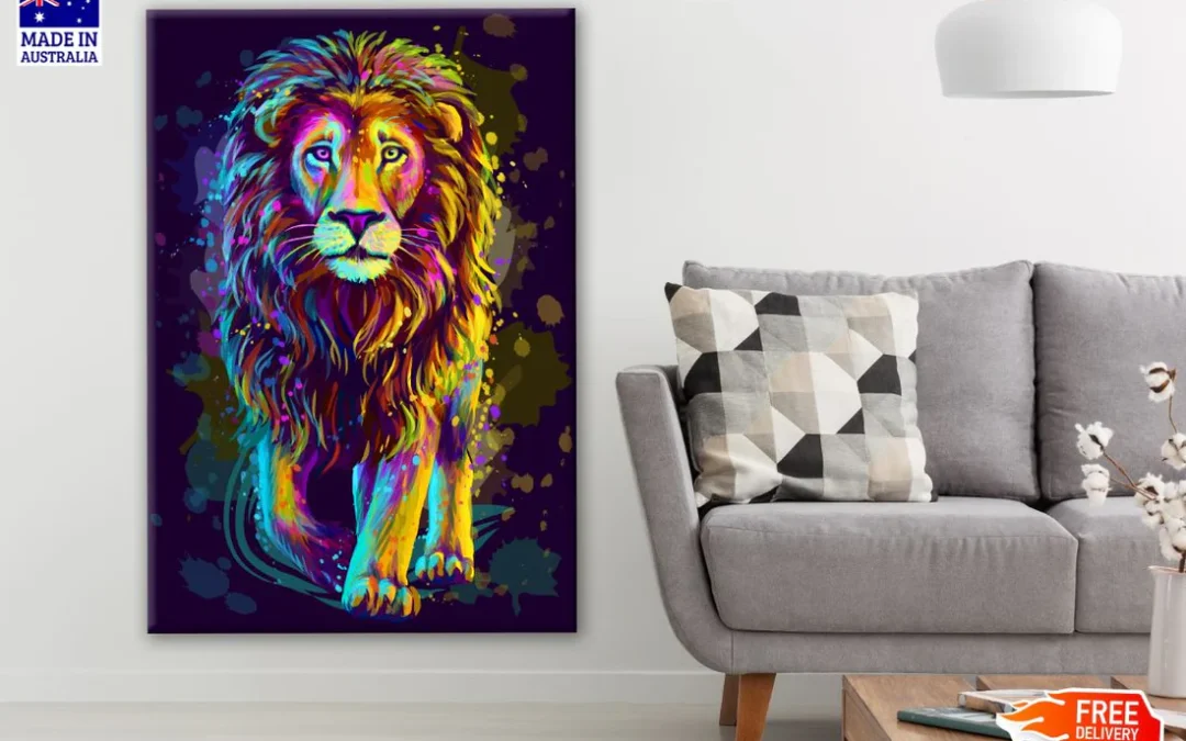 Walking Lion Colorful Abstract Portrait Design Print 100% Australian Made