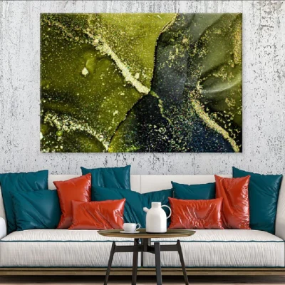 Dark Green & Gold Fluid Abstract Design Print 100% Australian Made
