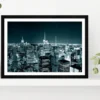 New York City Manhattan Skyline At Night Glass Framed Wall Art, Ready to Hang Quality Print