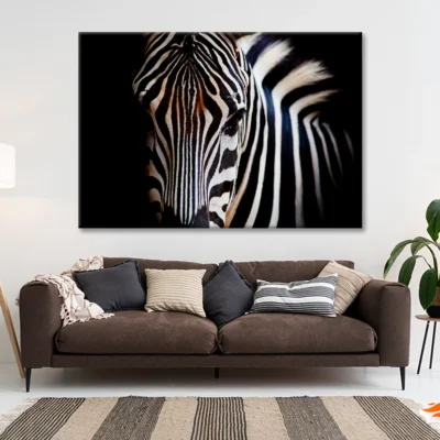 Wild Zebra in Black Background Print 100% Australian Made