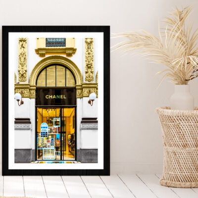 Gold Fashion Store Front View Photograph Glass Framed Wall Art, Ready to Hang Quality Print