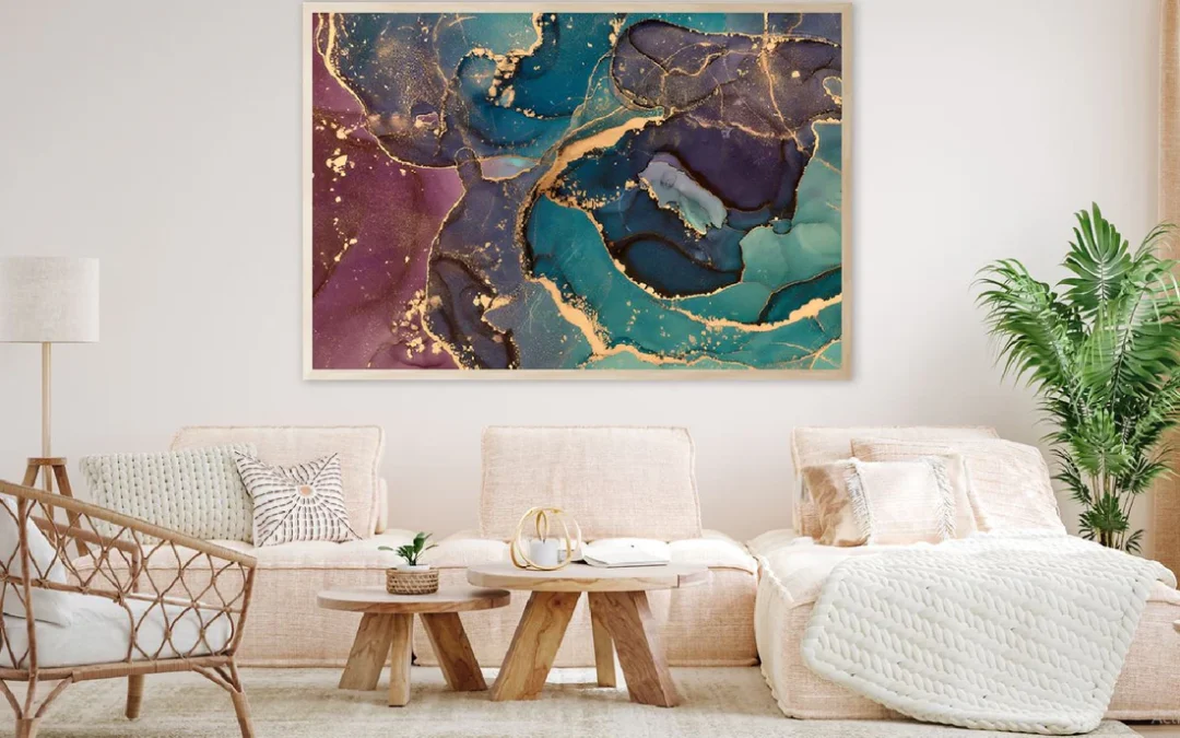 Pink Green & Gold Fluid Abstract Design Home Decor Premium Quality Poster Print Choose Your Sizes