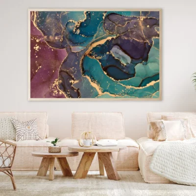 Pink Green & Gold Fluid Abstract Design Home Decor Premium Quality Poster Print Choose Your Sizes