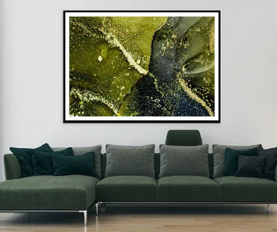 Dark Green & Gold Fluid Abstract Design Home Decor Premium Quality Poster Print Choose Your Sizes