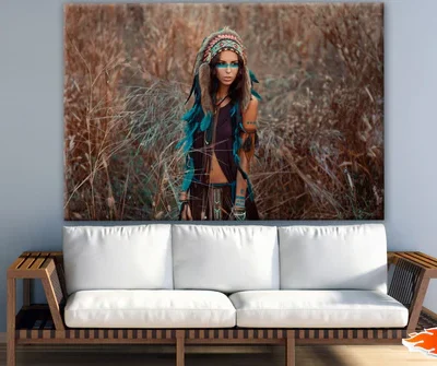 Indian Native Girl with Feather Headdress Photograph Print 100% Australian Made