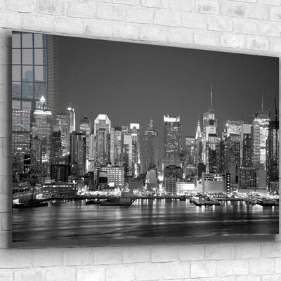 City Night Sea B&W View Print Tempered Glass Wall Art 100% Made in Australia Ready to Hang