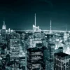 New York City Manhattan Skyline At Night Glass Framed Wall Art, Ready to Hang Quality Print - Image 2