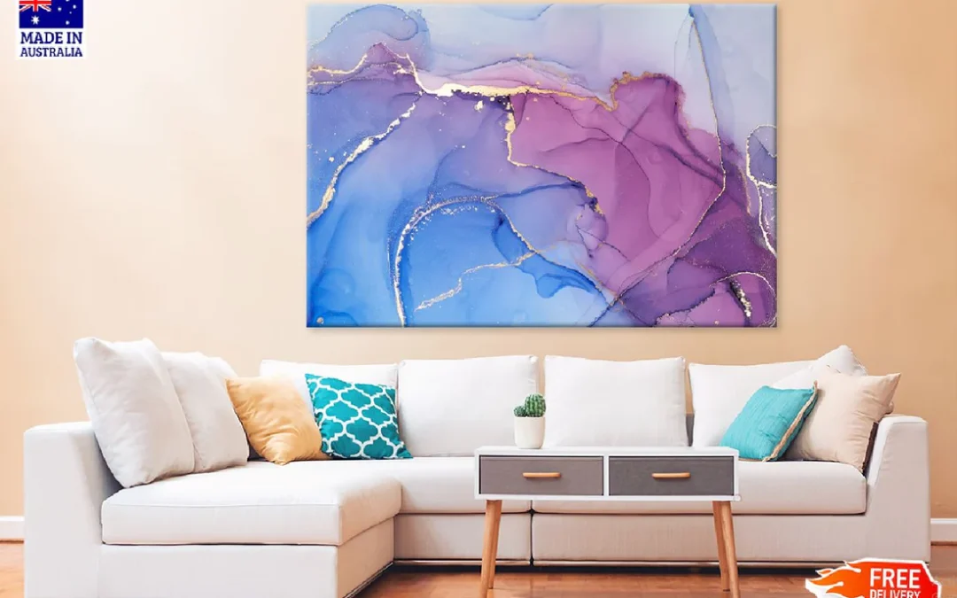 Blue Purple & Gold Lines Abstract Design Print 100% Australian Made