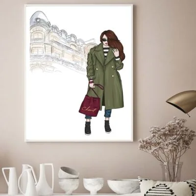 Green Girl with Red Bag Fashion Store Art Design Home Decor Premium Quality Poster Print Choose Your Sizes