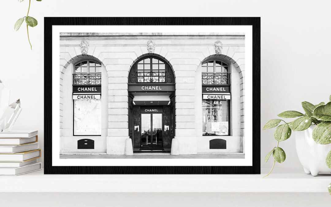 Fashion Store Front B&W Photograph Glass Framed Wall Art, Ready to Hang Quality Print