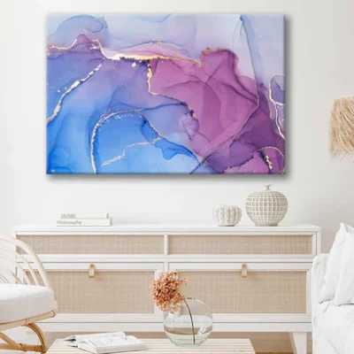 Bella Home Blue Purple & Gold Lines Abstract Print Canvas Ready to hang