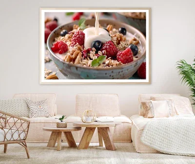 Close Up of Milk Pouring onto Oats Home Decor Premium Quality Poster Print Choose Your Sizes