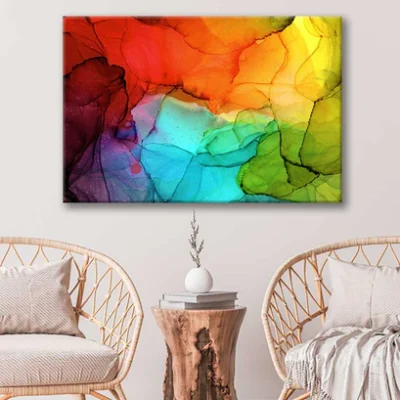 Bella Home Red Green & Blue Abstract Design Print Canvas Ready to hang