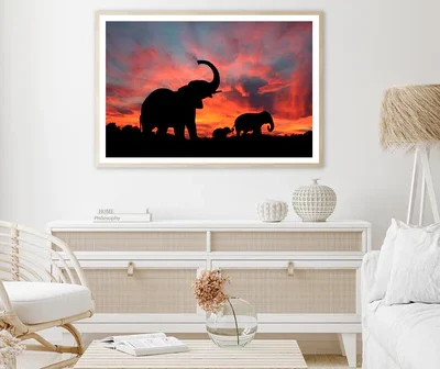 Elephant Family & Sunset Sky View Home Decor Premium Quality Poster Print Choose Your Sizes