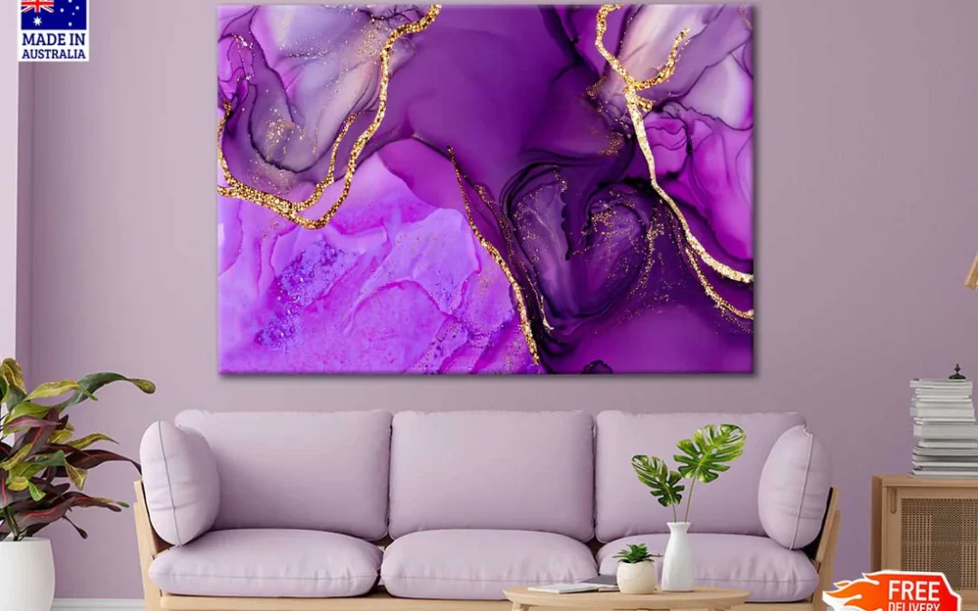 Luxury Purple And Gold Stone Marble Texture Print 100% Australian Made