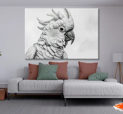 Sketch Of Cockatoo Bird in White Print 100% Australian Made