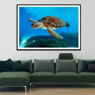 Turtle Swimming in The Ocean with A Lot of Water Home Decor Premium Quality Poster Print Choose Your Sizes