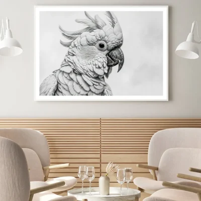 Sketch Of Cockatoo Bird in White Home Decor Premium Quality Poster Print Choose Your Sizes