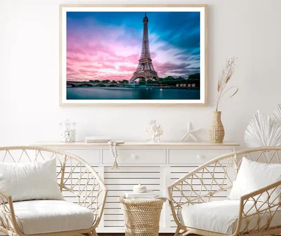 Eiffel Tower From Seine River with Evening Purple Blue Sky Home Decor Premium Quality Poster Print Choose Your Sizes