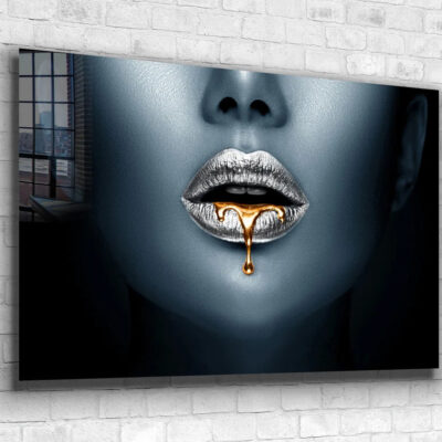 Woman Gold Silver Lips Print Tempered Glass Wall Art 100% Made in Australia Ready to Hang
