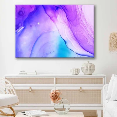 Bella Home Blue Purple Ink Abstract Design Art Print Canvas Ready to hang