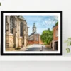 Belfry Tower With Church Belgium Glass Framed Wall Art, Ready to Hang Quality Print