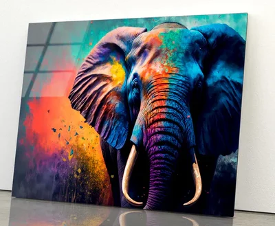 Elephant Face With Colorful Paint Acrylic Glass Print Tempered Glass Wall Art 100% Made in Australia Ready to Hang