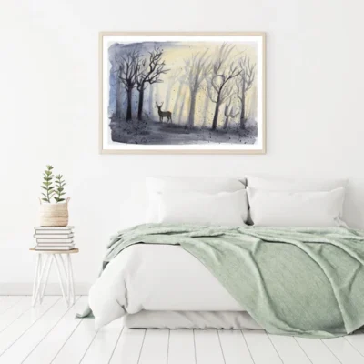 Deer in Forest Watercolor Paint Home Decor Premium Quality Poster Print Choose Your Sizes