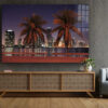 Night Cityscape Palms Print Tempered Glass Wall Art 100% Made in Australia Ready to Hang - Image 2