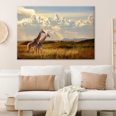 Group Of Giraffes In Grassy Field Print 100% Australian Made
