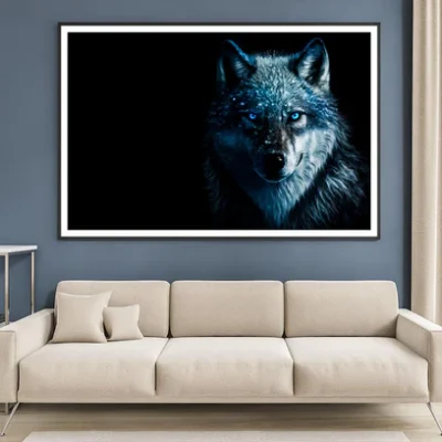 Wolf With Blue Eyes in The Dark Home Decor Premium Quality Poster Print Choose Your Sizes