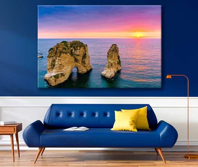 Bella Home Sunset & Pigeons Rock in Beirut Print Canvas Ready to hang