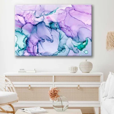 Bella Home Green Purple Abstract Alcohol Ink Print Canvas Ready to hang