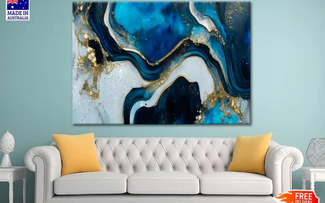Blue White And Gold Abstract Print 100% Australian Made