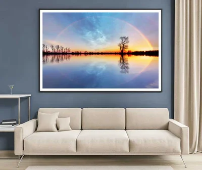 Tree on Lake Rainbow Sky Sunrise Photograph Home Decor Premium Quality Poster Print Choose Your Sizes