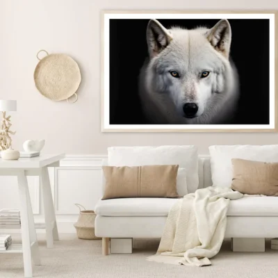 White Wolf with Blue Eyes Looking at The Camera Home Decor Premium Quality Poster Print Choose Your Sizes