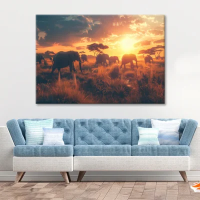 Herd of Elephants Walking Print 100% Australian Made