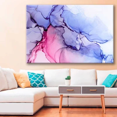 Bella Home Pink & Blue Abstract Alcohol Ink Print Canvas Ready to hang