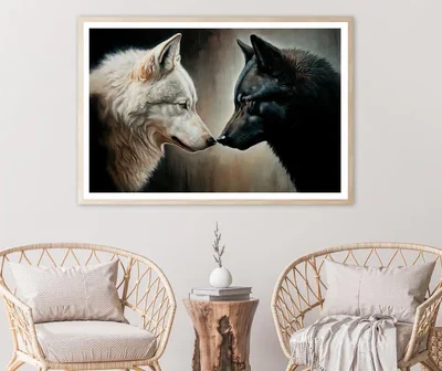 Two White and Black Wolves Facing Each Other Home Decor Premium Quality Poster Print Choose Your Sizes