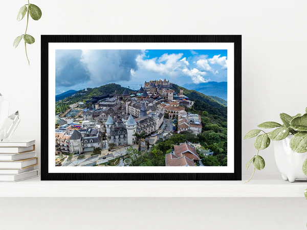 Cityscape & Forest View Blue Sky Glass Framed Wall Art, Ready to Hang Quality Print