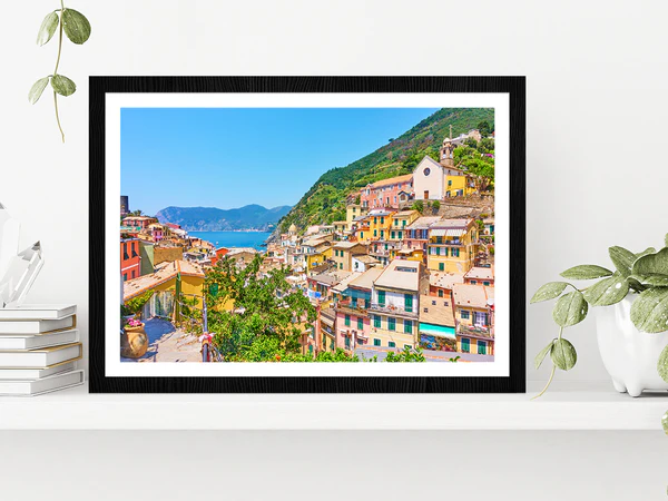 Vernazza Town By The Sea In Italy Glass Framed Wall Art, Ready to Hang Quality Print