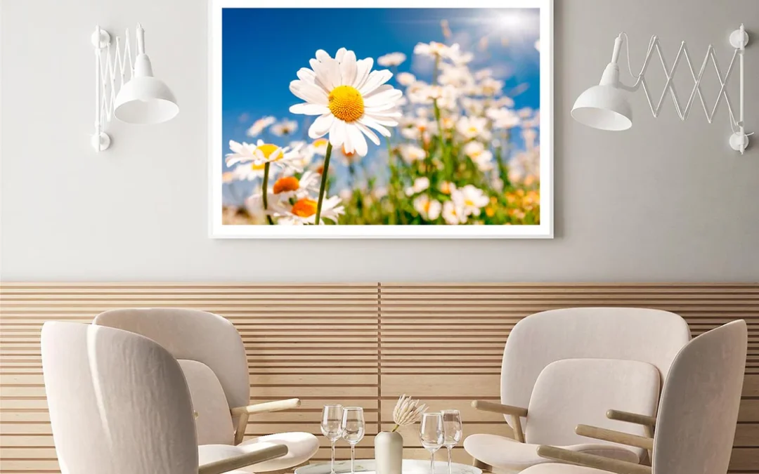 Summer Field With White Daisies on Blue Sky Home Decor Premium Quality Poster Print Choose Your Sizes