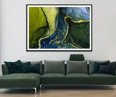 Green Blue & Gold Fluid Abstract Design Home Decor Premium Quality Poster Print Choose Your Sizes