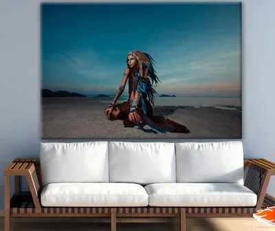 Indian Native Girl with Feather Headdress Photograph Print 100% Australian Made