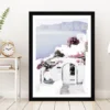 Houses & Flower Trees near Sea Photograph Glass Framed Wall Art, Ready to Hang Quality Print